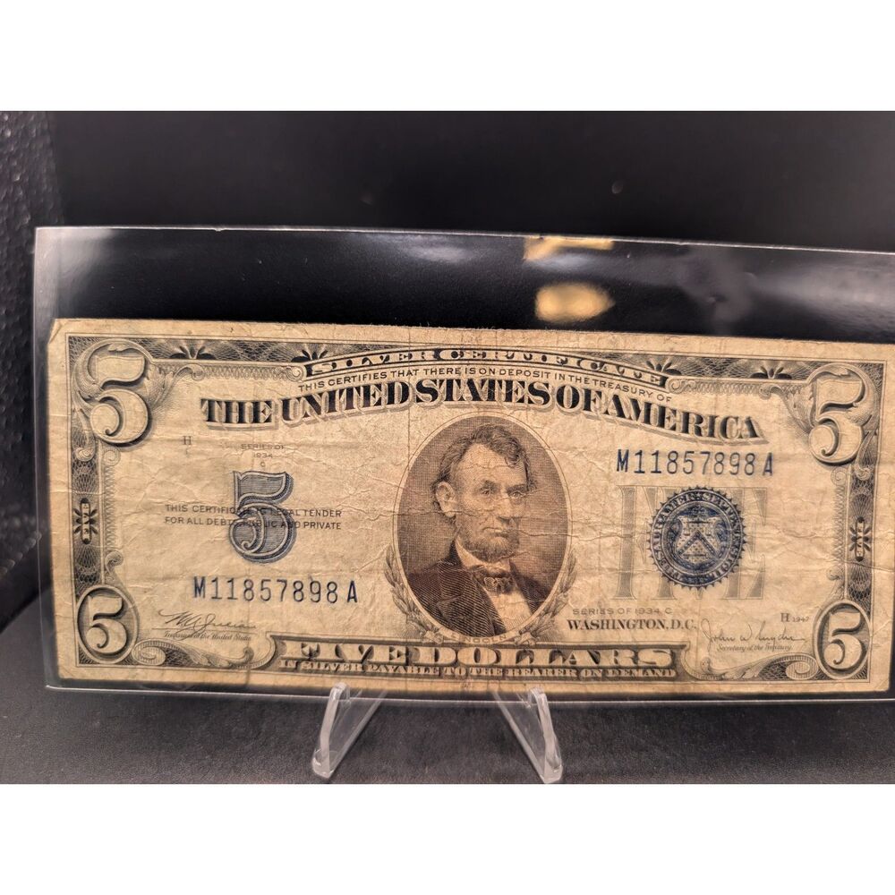 Series 1934 C Five Dollar Blue Seal Silver Certificate Note M11857898A
